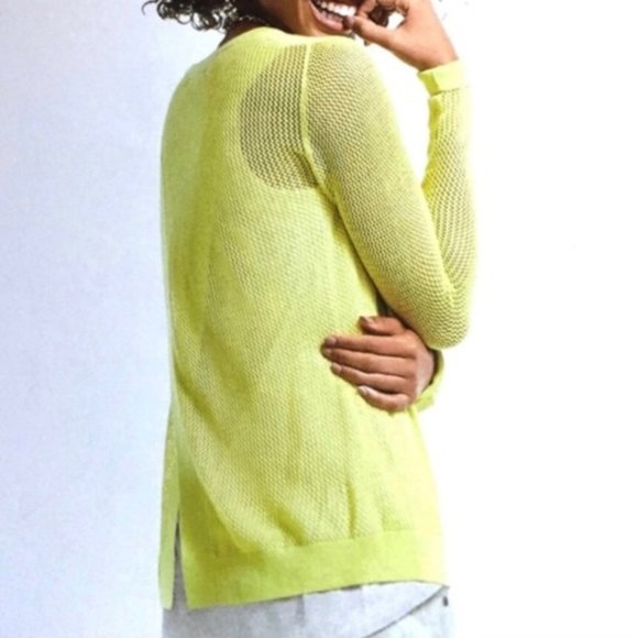 CAbi Split Back Mesh Knit Sleeve Crew Neck Lemon/Lime Sweater szS - Picture 4 of 14